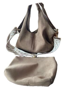 ah.dorned tan hobo bag with pouch medium size